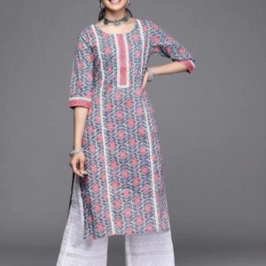 Pink White printed Kurti